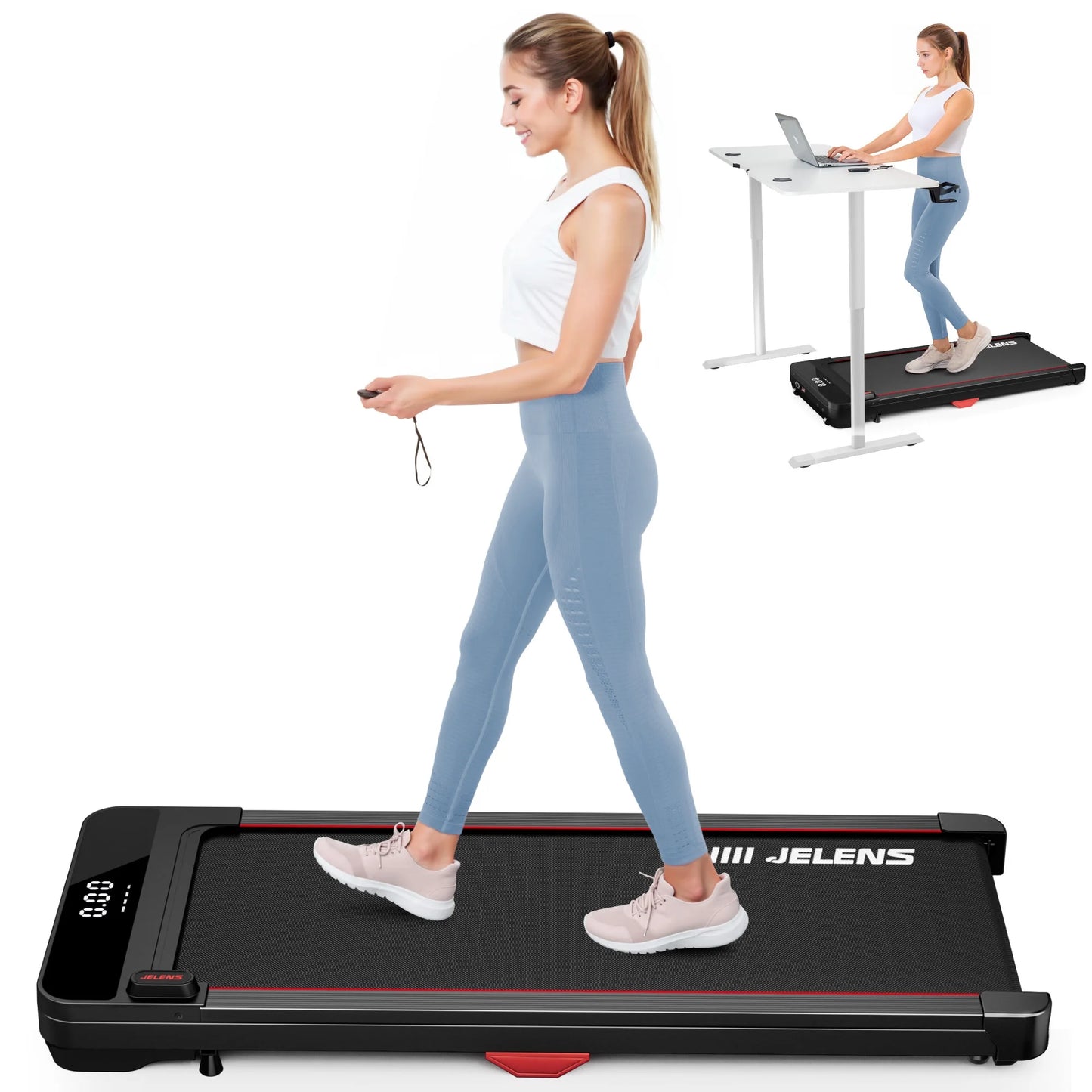 Walking Pad, under Desk Treadmill, 2.5HP Portable Treadmills for Home Office, Walking Jogging Machine with Remote Control, LED Display